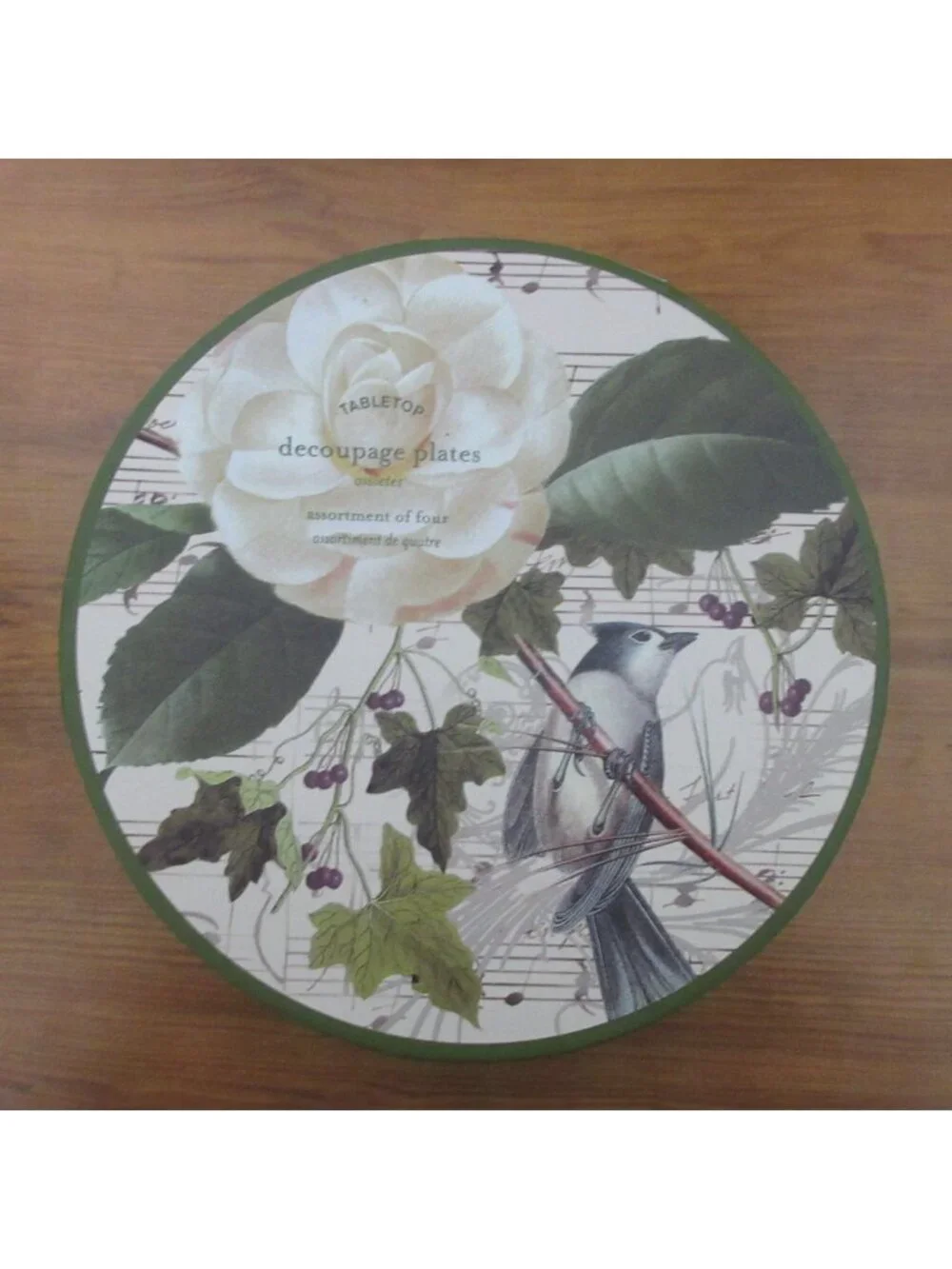 Pottery Barn Snow Bird Salad Plates Set of 4 Chickadee Winter Pine Pinecones 8